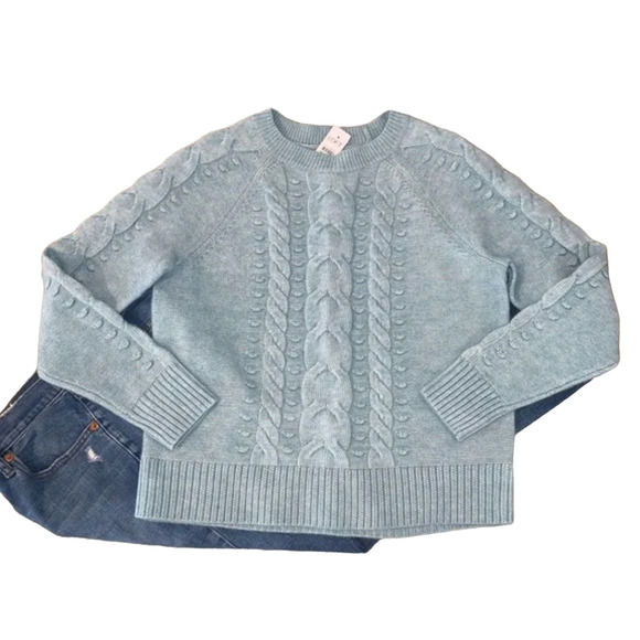 NWT LOFT Light Blue Textured Relaxed Fit Cable Knit Sweater - SIZE XL - Picture 1 of 7